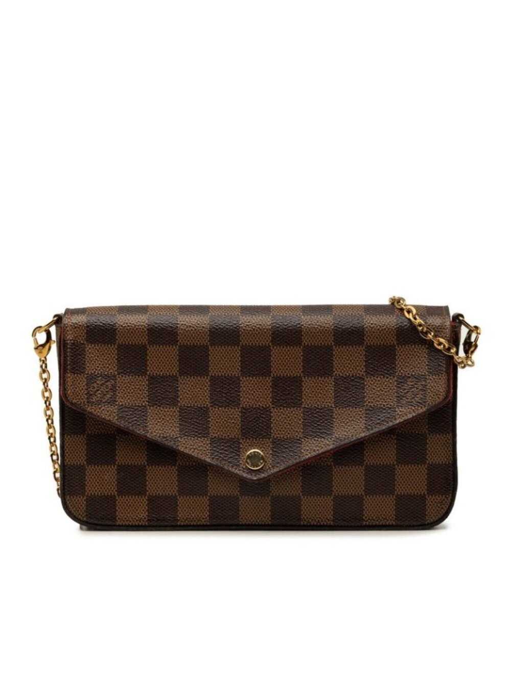 Louis Vuitton Damier Pochette Felicie Chain Shoulder Bag Brown Fuchsia Leather